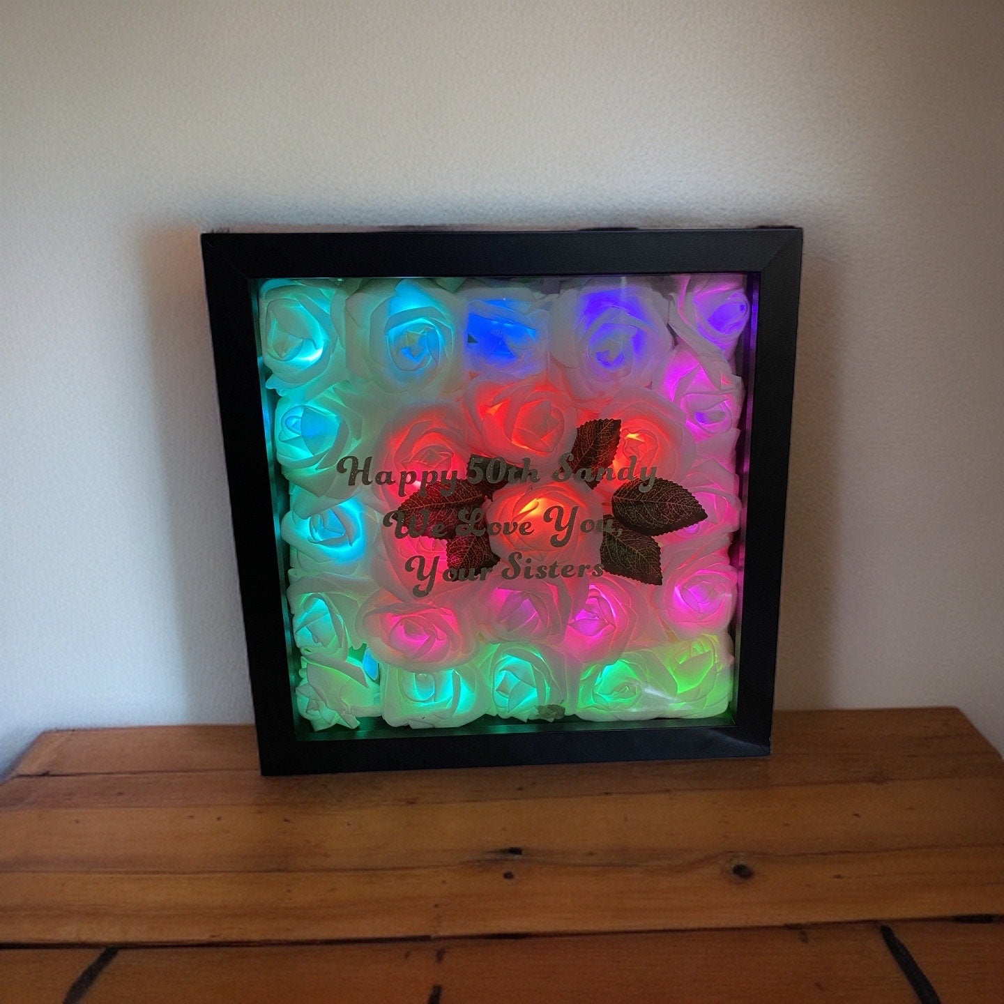 Flower Shadow Box Personalize Message, Bedsids Table Lamp, Desk Lamp, Night Light