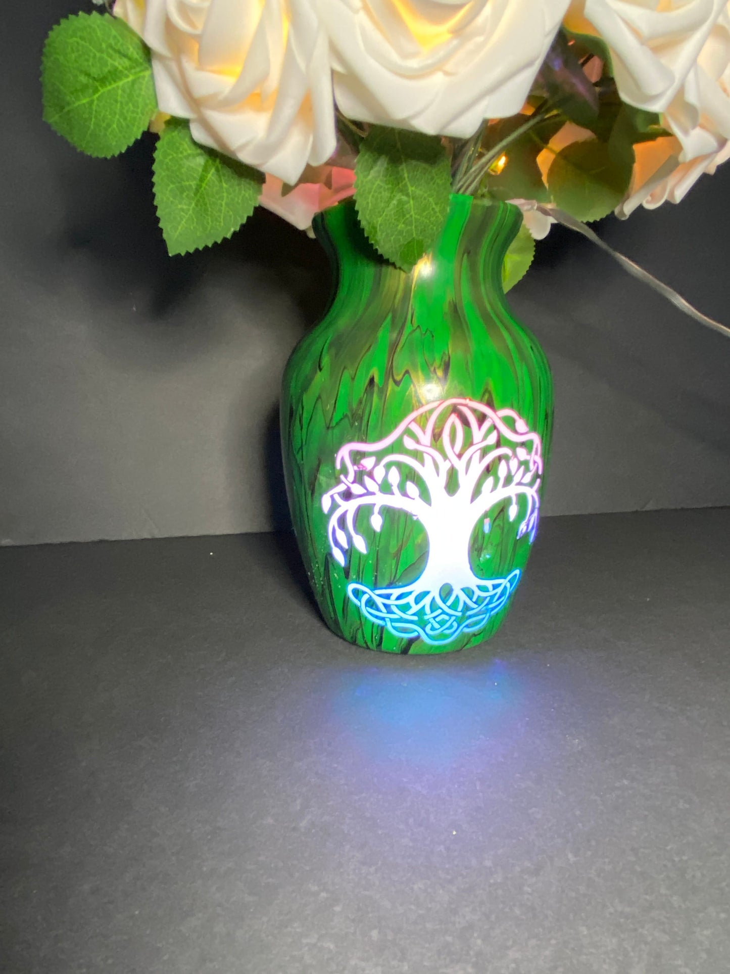 One of a Kind FLOWER Lamp, Tree of Life, Mood Lighting, Unique Lighting, Painted Glass Vase, Night Light