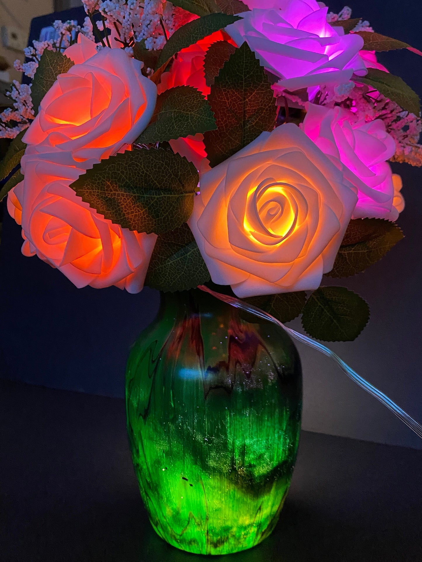 One of a Kind FLOWER Lamp, Tree of Life, Mood Lighting, Unique Lighting, Painted Glass Vase, Night Light