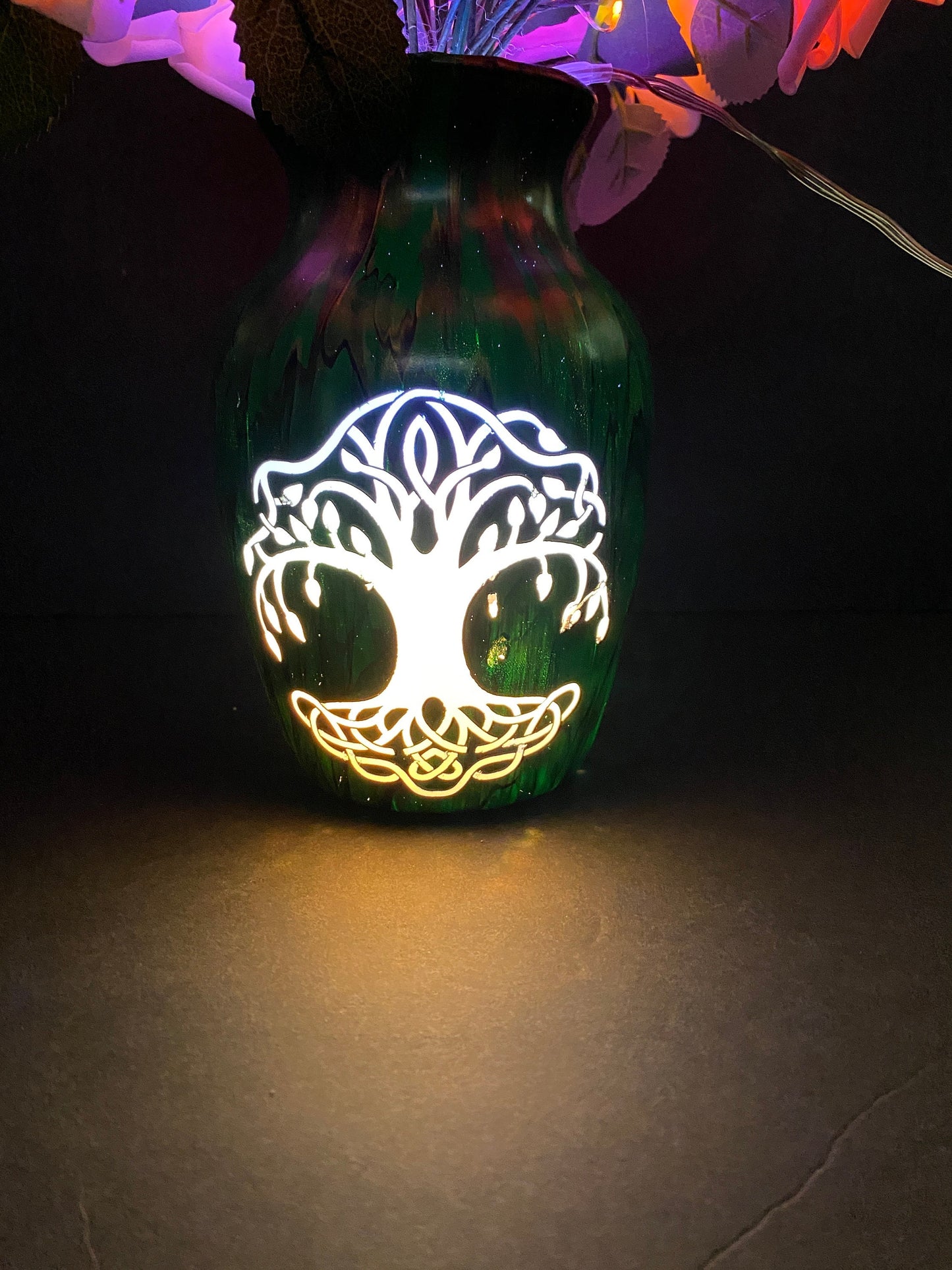 One of a Kind FLOWER Lamp, Tree of Life, Mood Lighting, Unique Lighting, Painted Glass Vase, Night Light
