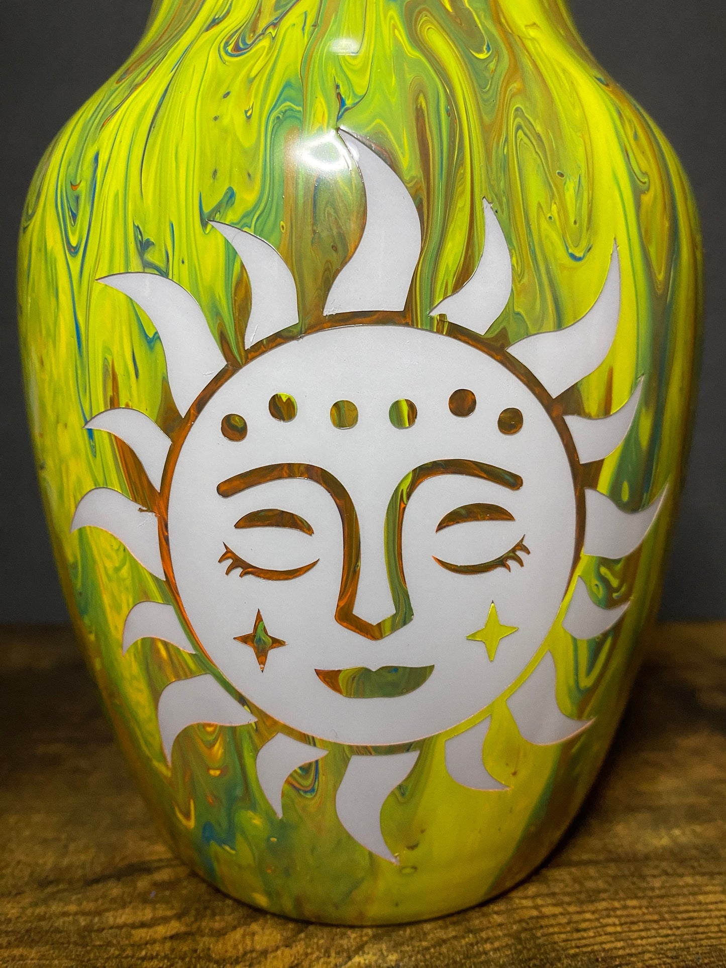 Sun Light Lamp Fairy Flowers, bedside table lamp, table centerpiece, painted vase, indie room decor
