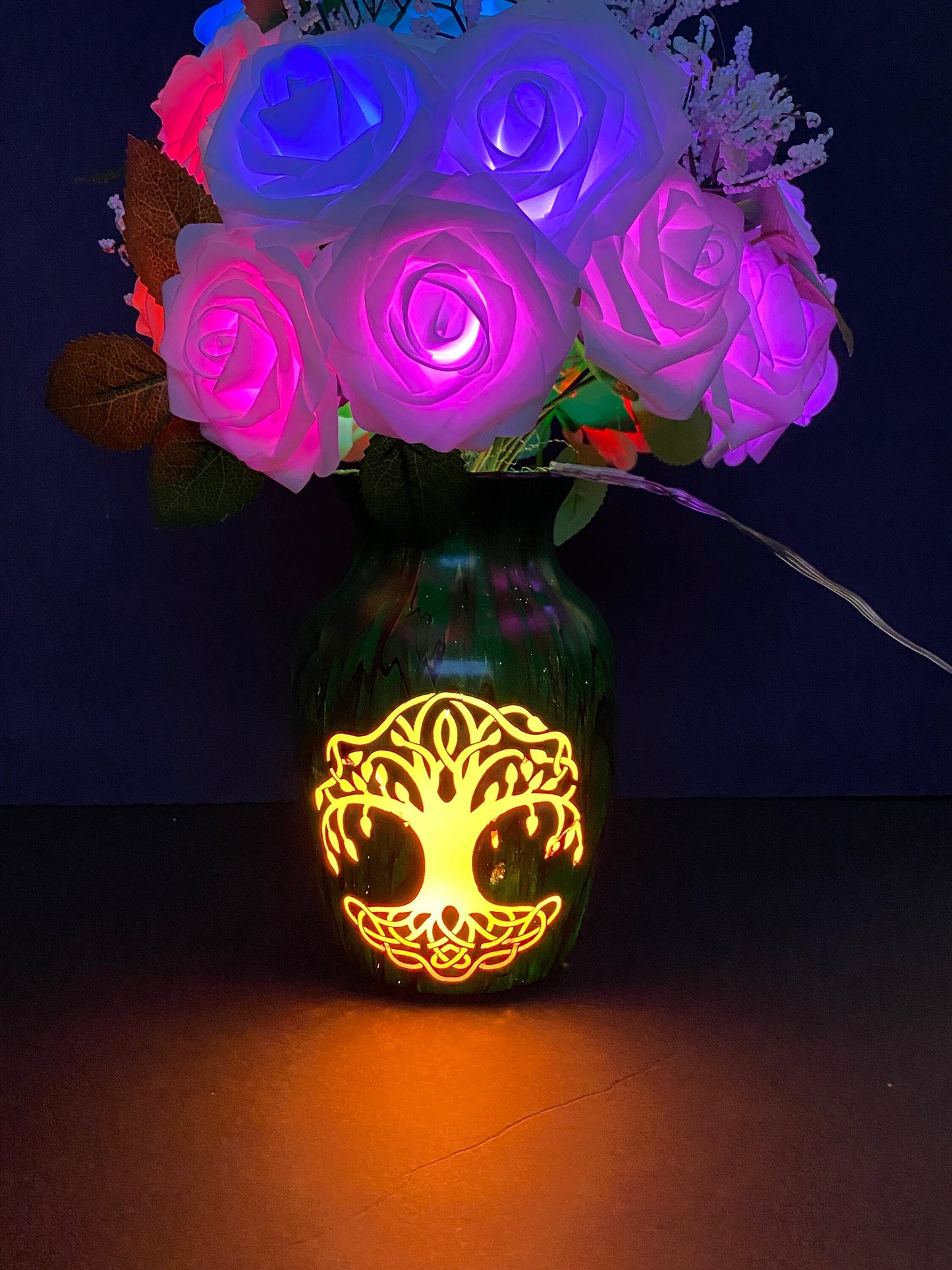 One of a Kind FLOWER Lamp, Tree of Life, Mood Lighting, Unique Lighting, Painted Glass Vase, Night Light