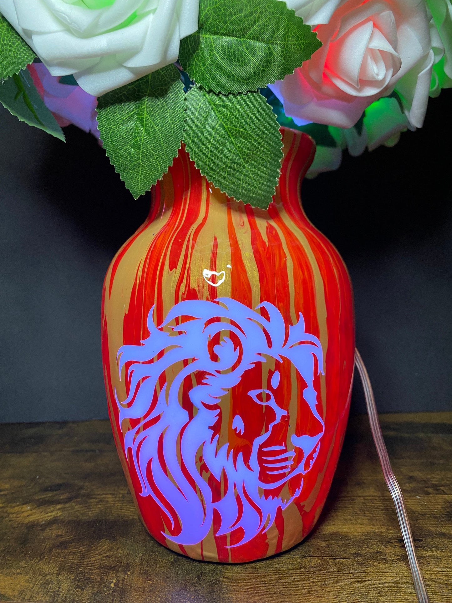 One of a Kind LEO Rose Flower Lamp, Bedside Table Lamp, Indie Room Decor, Living Room Lamp, USB Lamp, Color Changing Lamp, Night Light