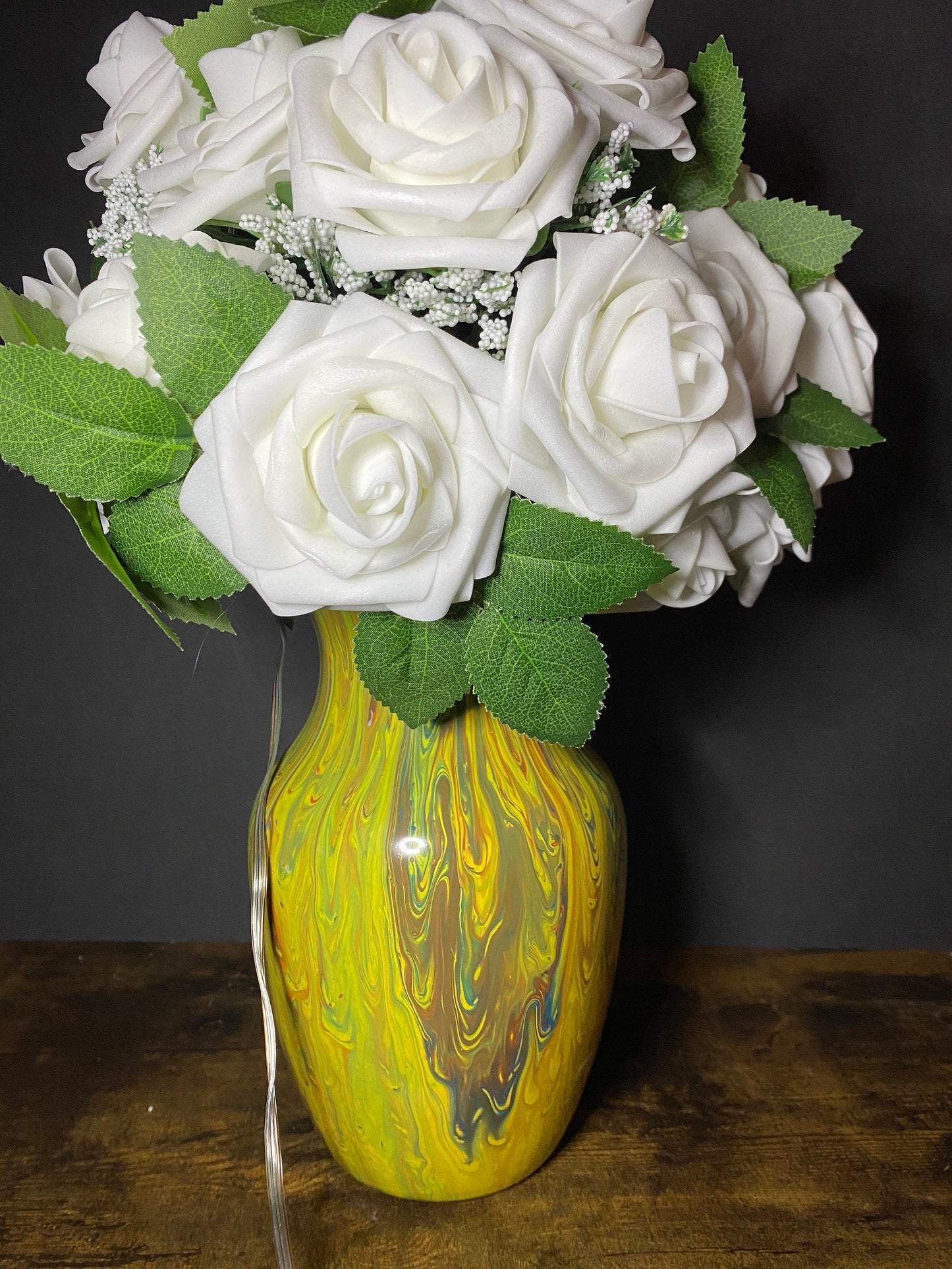 Sun Light Lamp Fairy Flowers, bedside table lamp, table centerpiece, painted vase, indie room decor