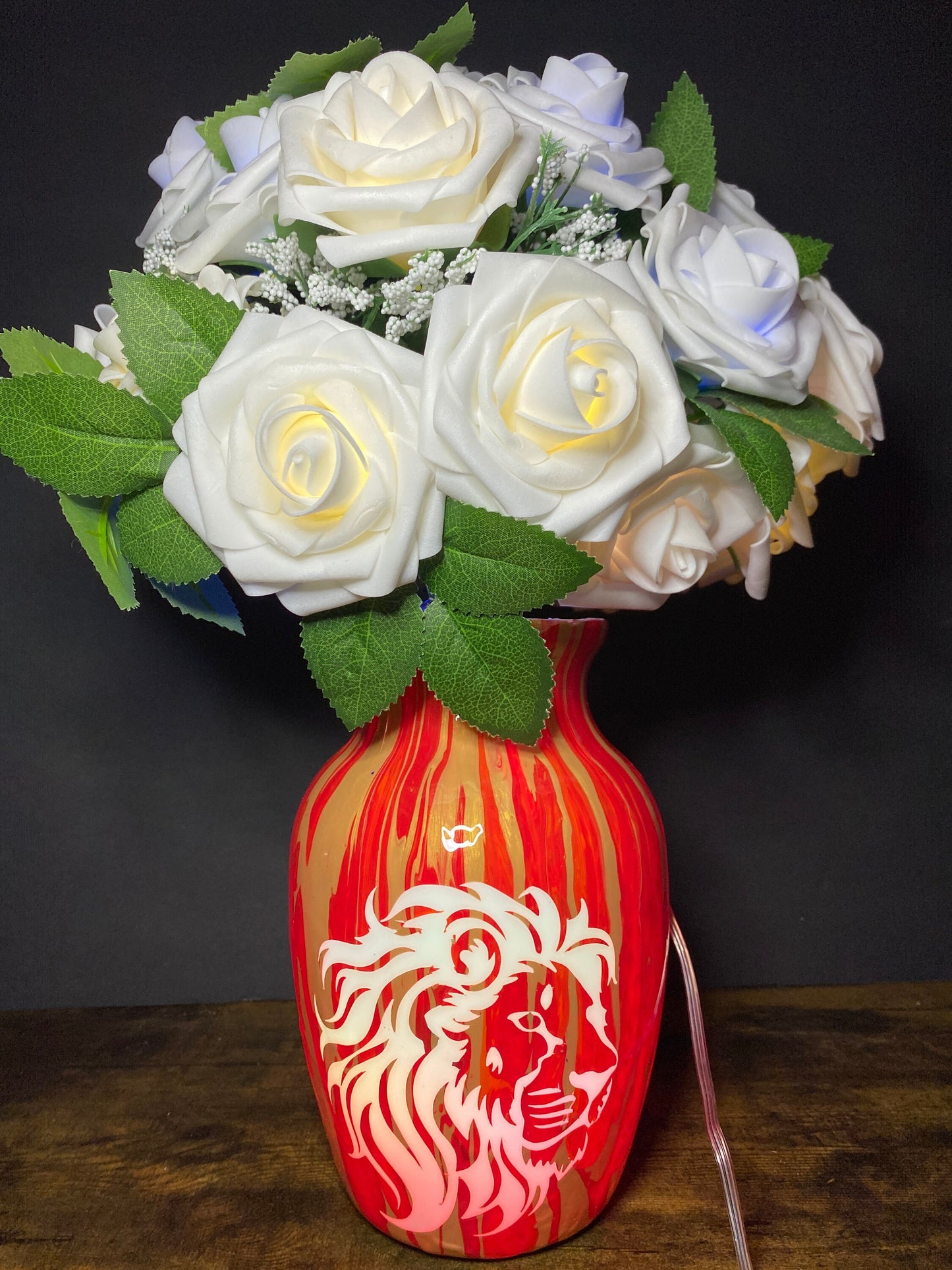 One of a Kind LEO Rose Flower Lamp, Bedside Table Lamp, Indie Room Decor, Living Room Lamp, USB Lamp, Color Changing Lamp, Night Light
