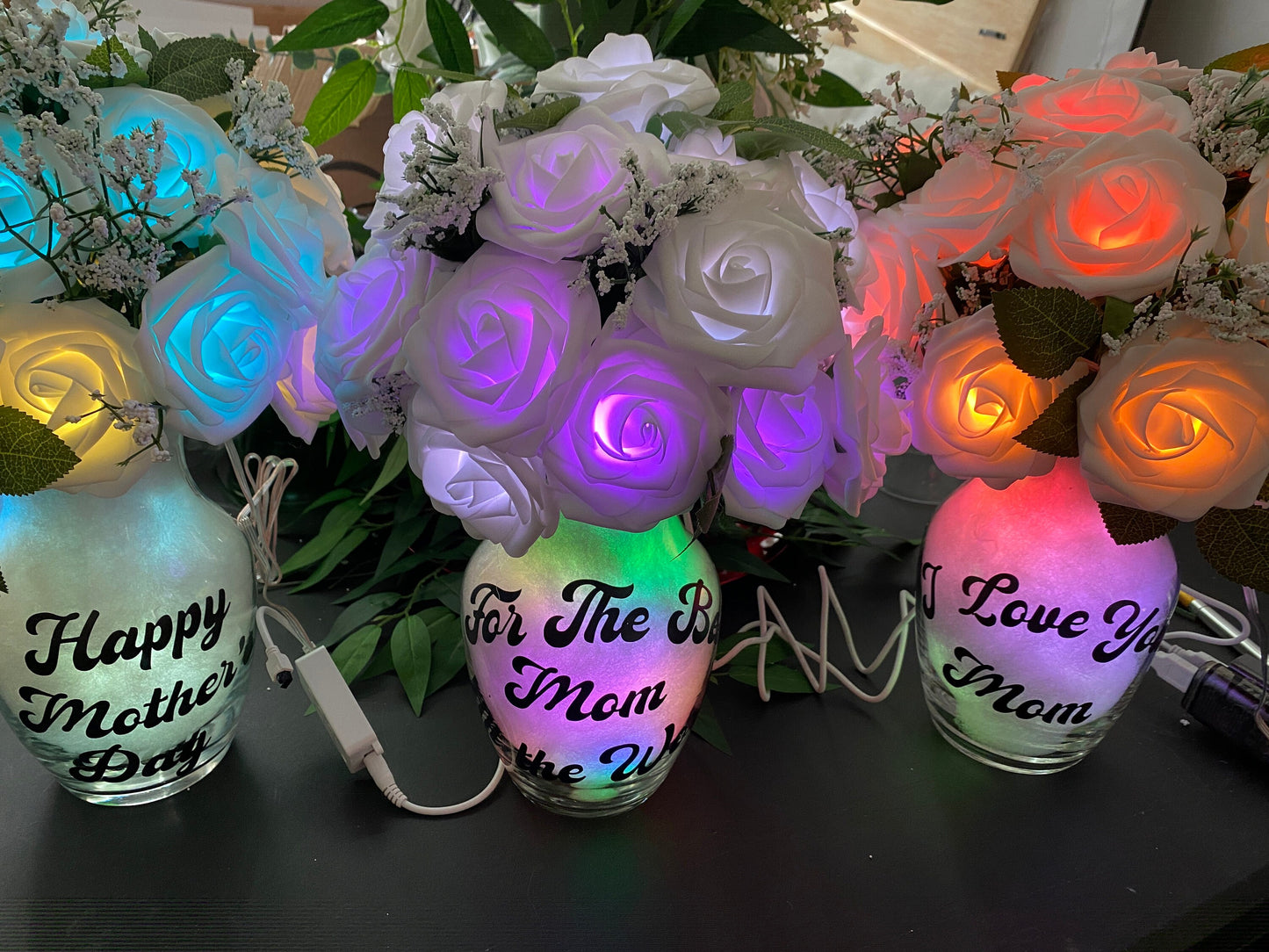 Personalized Rose Flower Lamp, color mood lighting, Bedside Table Lamp, Wedding Centerpiece, One of a Kind Cloud Lamp, Night Light