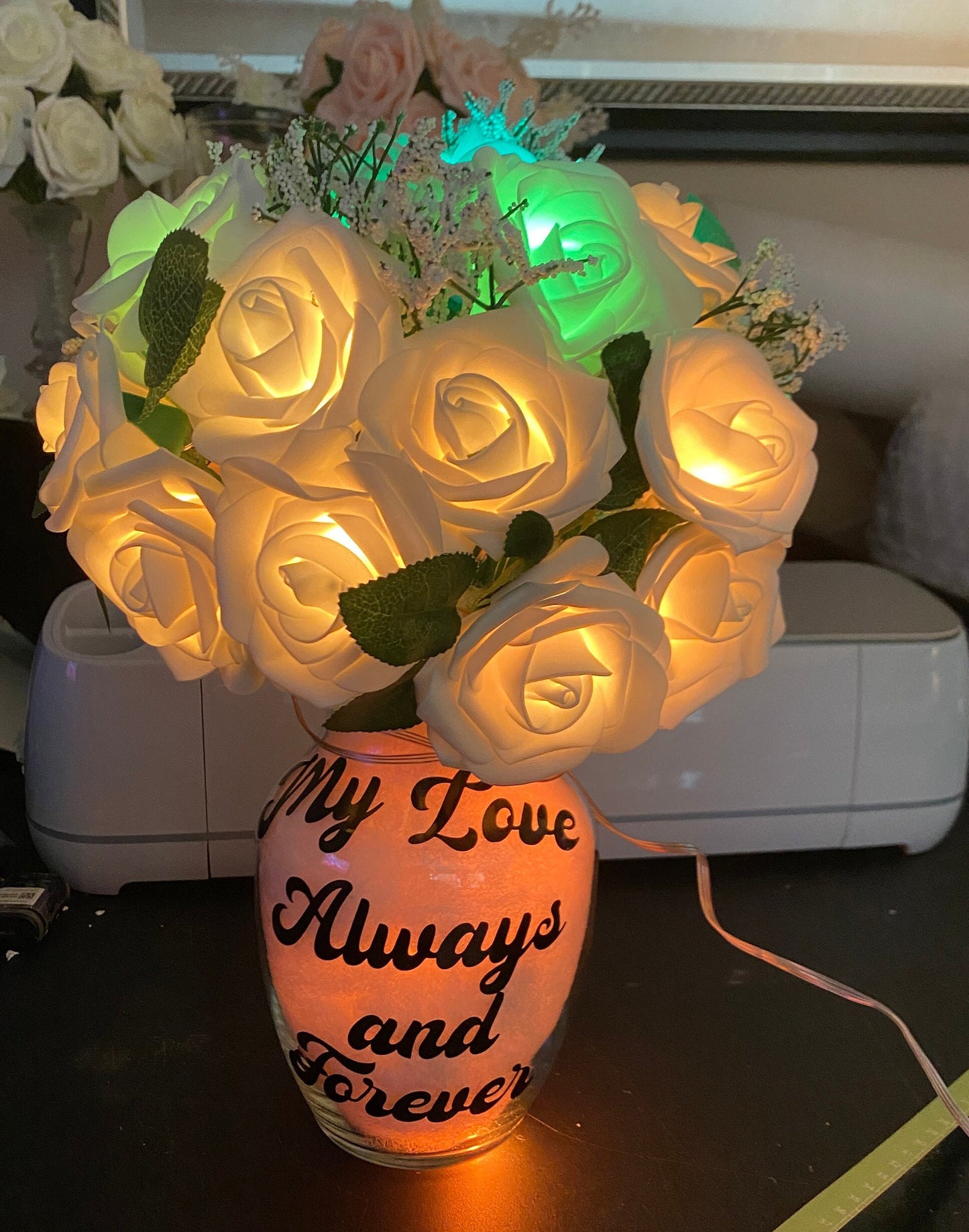 Personalized Rose Flower Lamp, color mood lighting, Bedside Table Lamp, Wedding Centerpiece, One of a Kind Cloud Lamp, Night Light