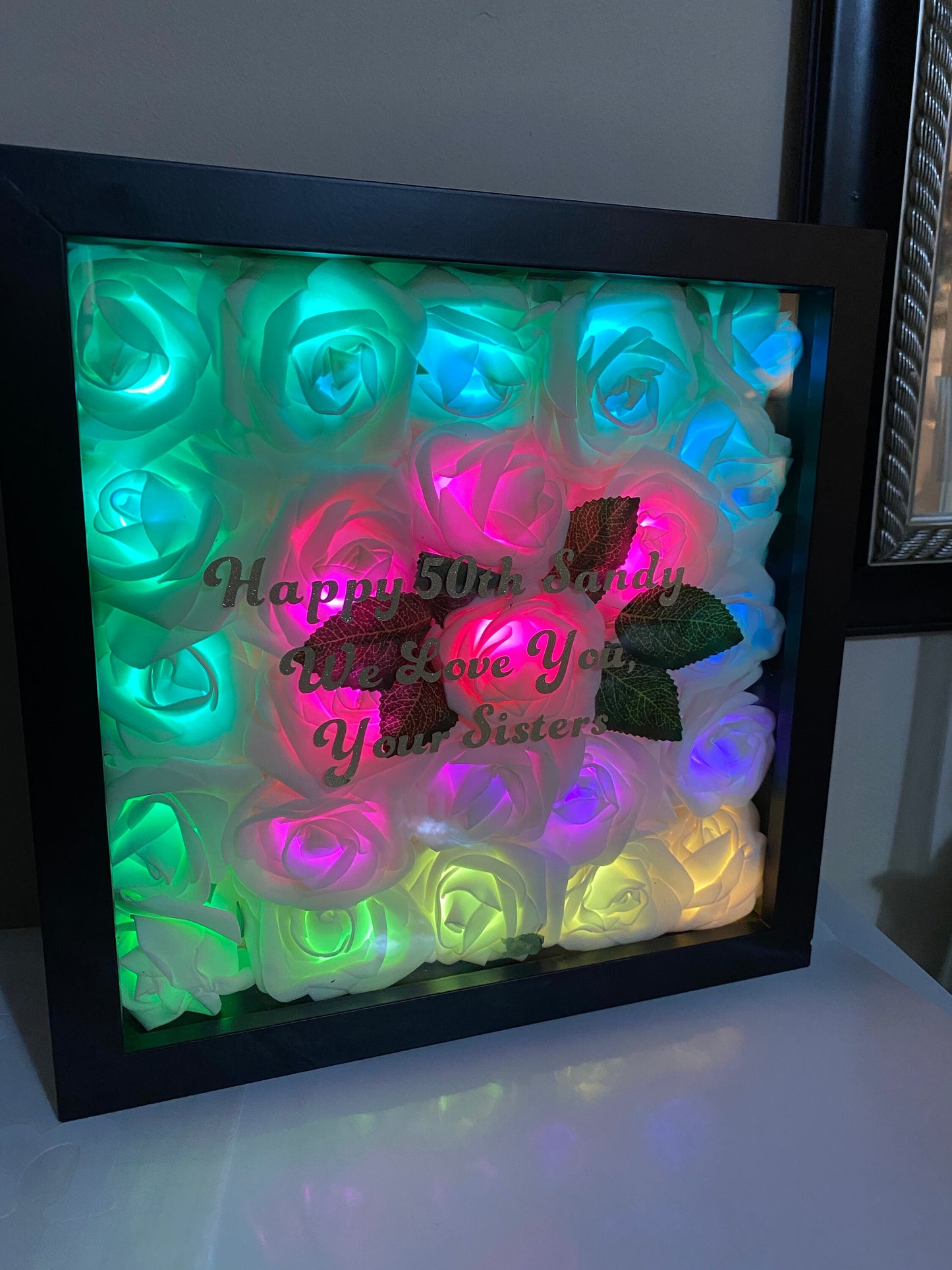 Flower Shadow Box Personalize Message, Bedsids Table Lamp, Desk Lamp, Night Light