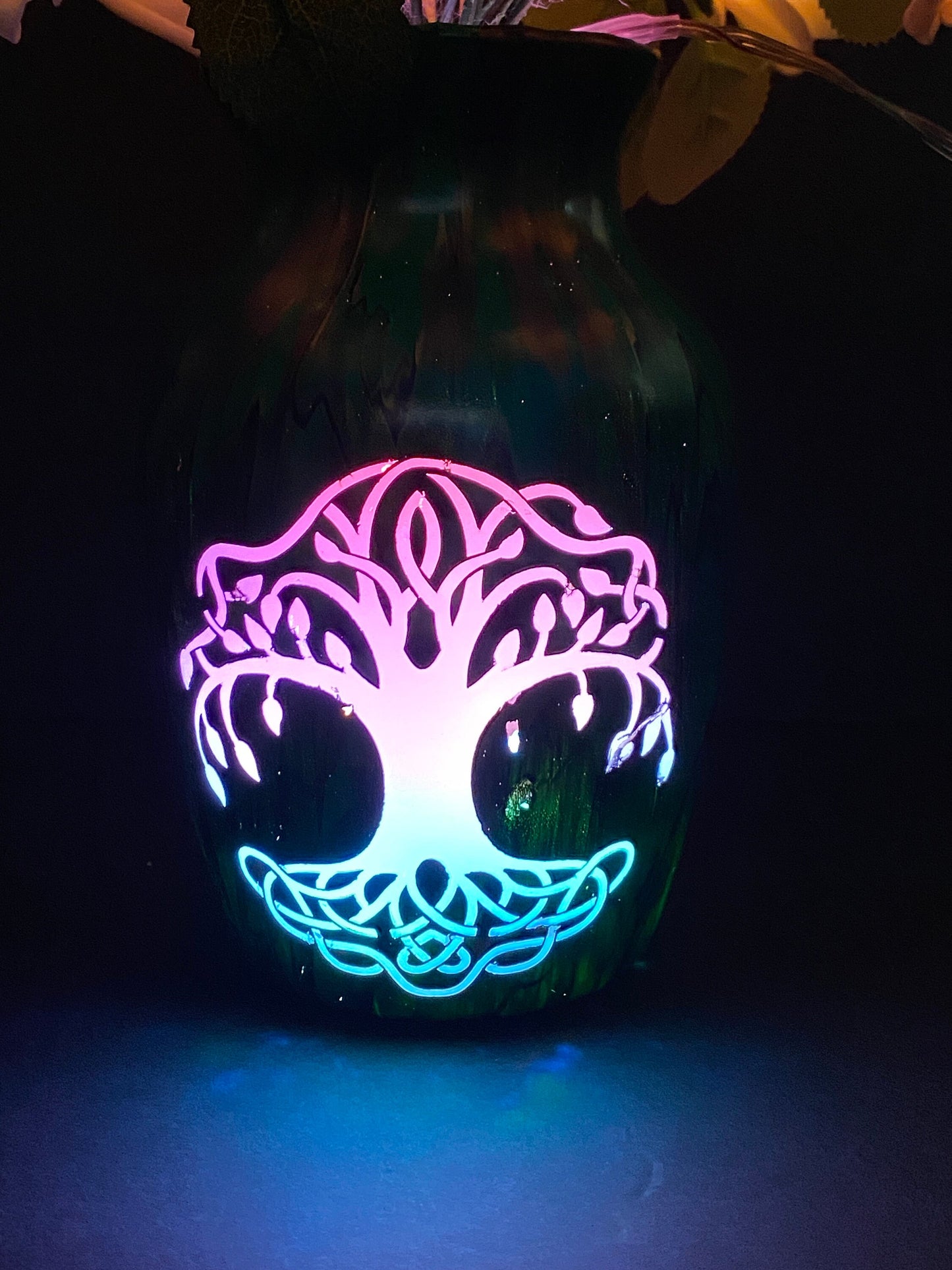 One of a Kind FLOWER Lamp, Tree of Life, Mood Lighting, Unique Lighting, Painted Glass Vase, Night Light