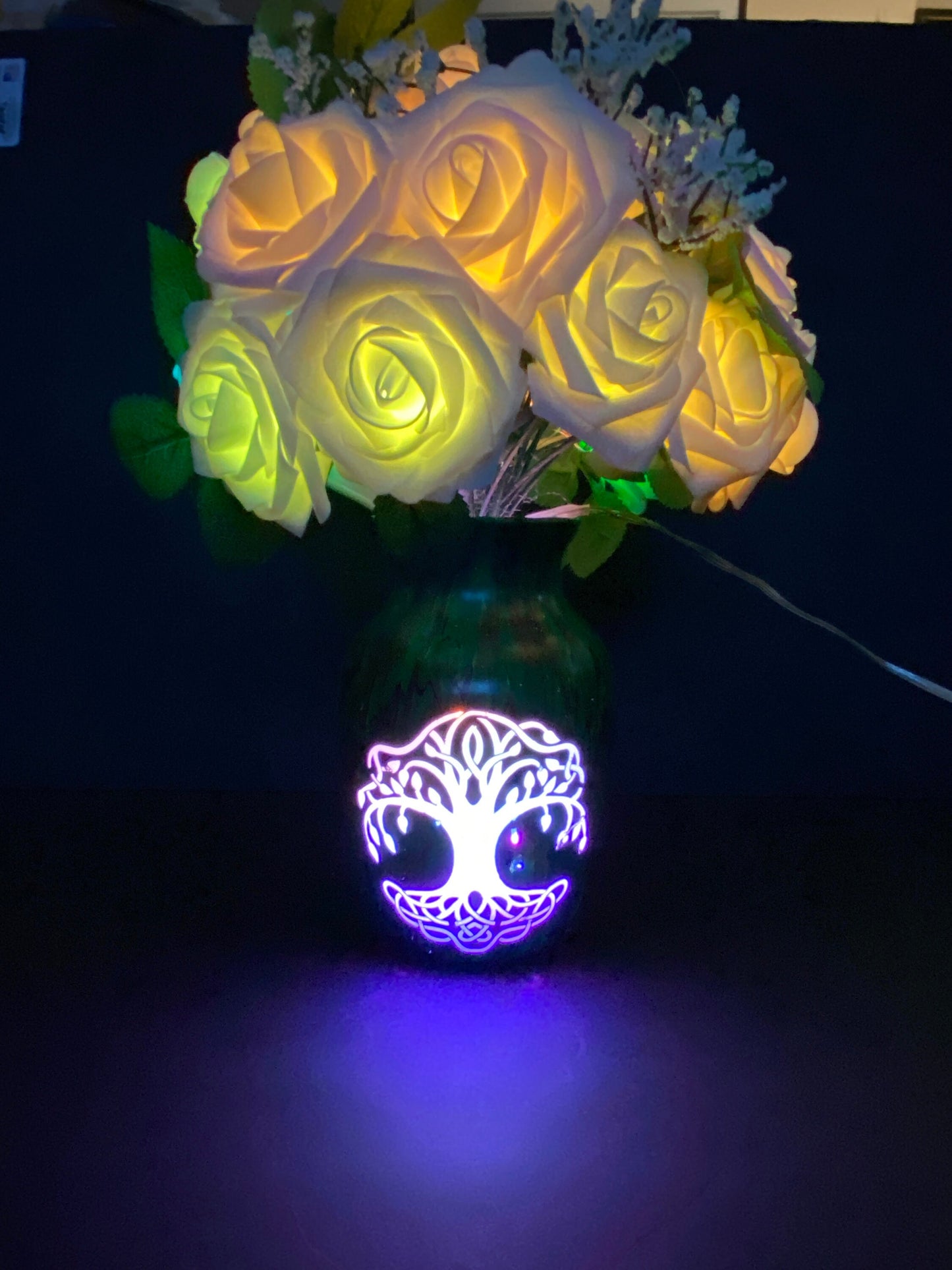 One of a Kind FLOWER Lamp, Tree of Life, Mood Lighting, Unique Lighting, Painted Glass Vase, Night Light